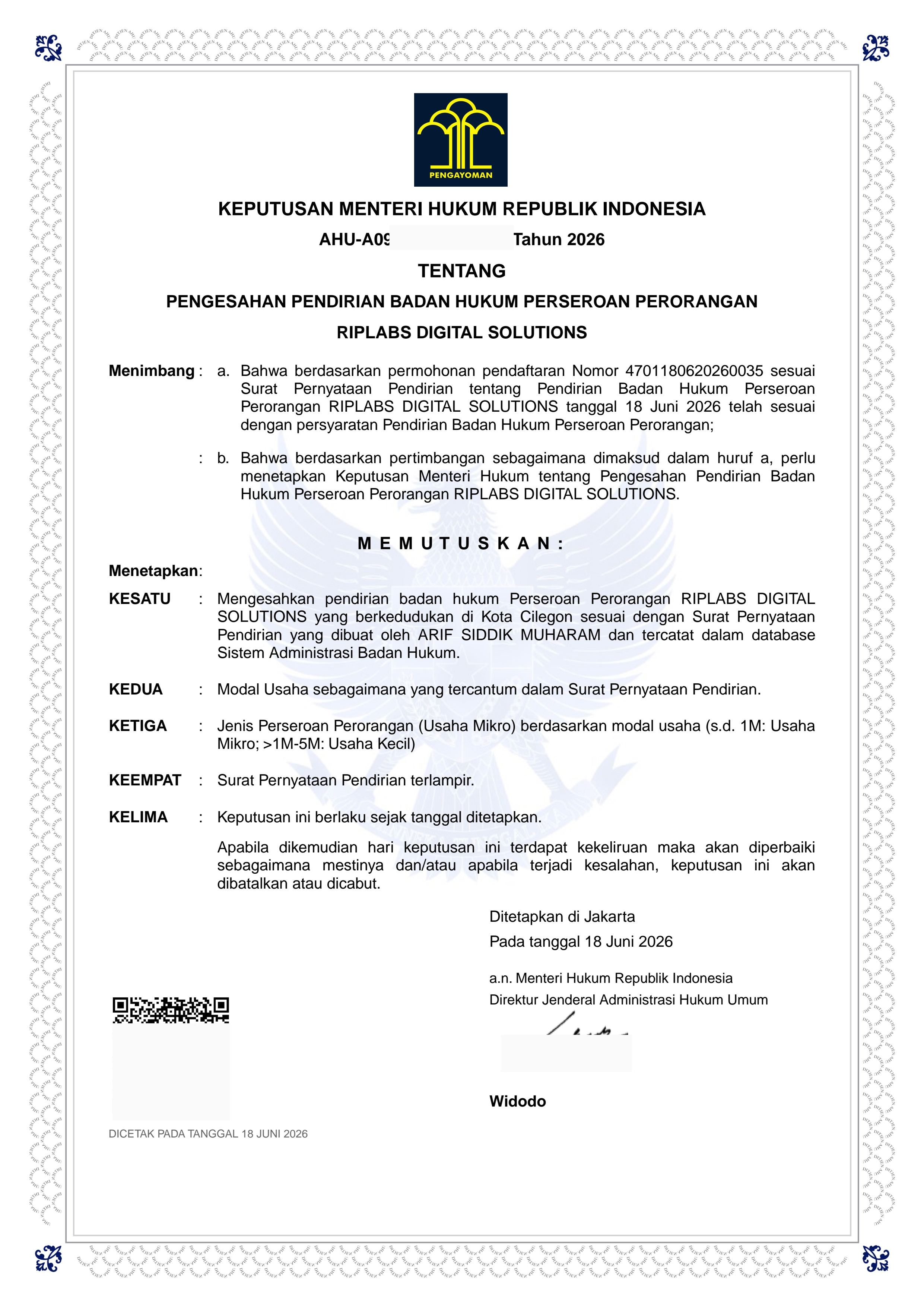 SK Kemenkumham PT RipLabs Digital Solutions