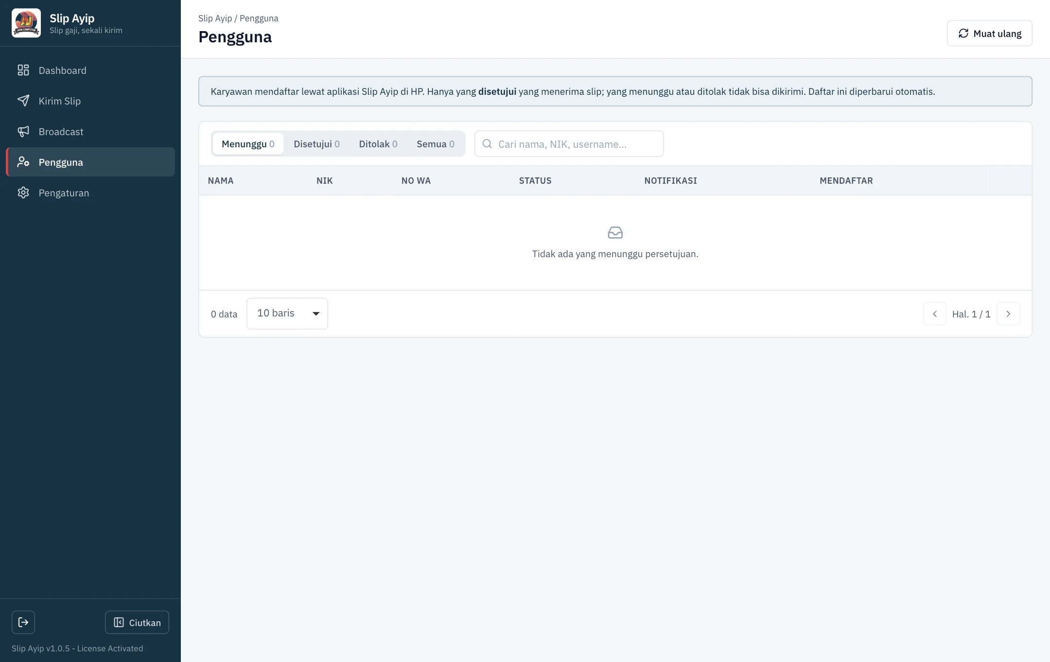 Gallery Aplikasi Pengirim Slip Gaji Karyawan via WhatsApp (Slip Ayip)