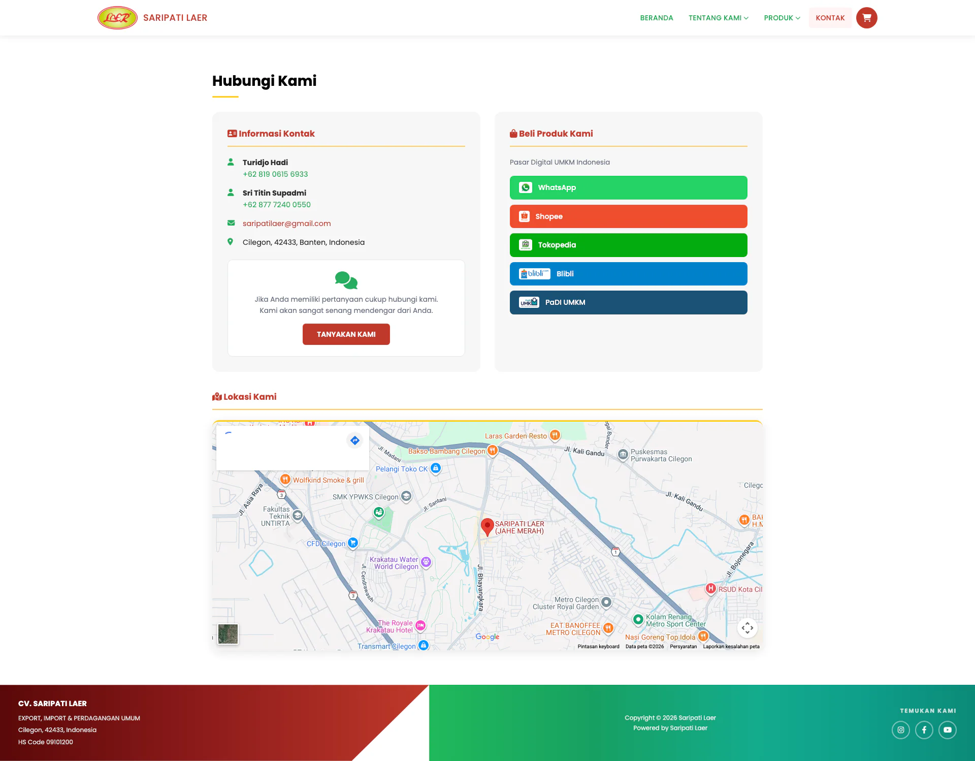 Gallery Web Profil UMKM CV. Saripati Laer Jahe Cilegon Banten